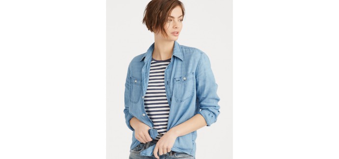 Ralph Lauren: Chemise femme en lin style décontractée à col boutonné d'une valeur de 64,50€ au lieu de 129€ 