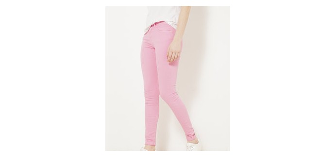 Camaïeu: Pantalon skinny femme 5 poches rose en coton élasthanne au prix de 12,99€ au lieu de 25,99€