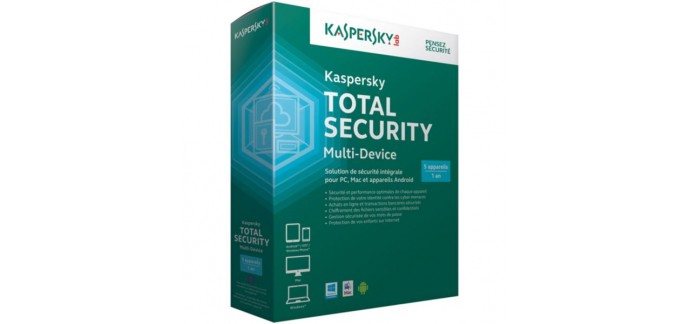 Webdistrib: Logiciel PC KASPERSKY Total Security 5 postes à 29,99€ au lieu de 79,95€