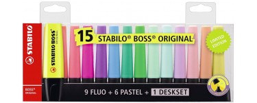 Amazon: Lot de 15 surligneurs STABILO couleurs fluo et pastel à 13,64€