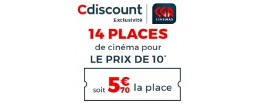 Cdiscount: 14 places de cinéma CGR pour le prix de 10 (soit 5,70€ la place)