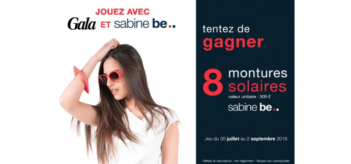 Gala:  8 montures solaire Sabine Be à gagner