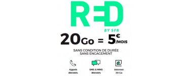 RED by SFR: Forfait mobile tout illimité + 20Go d'Internet 4G (+ 6Go en Europe) à 5€/mois sans engagement