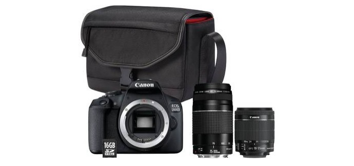 Darty: Reflex Canon EOS 2000D + 2 objectifs + SD 16Go + sac à 479€ au lieu de 599€