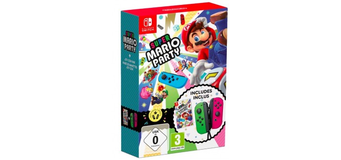 Amazon: Super Mario Party sur Nintendo Switch + 1 paire de Joy-Con Néon Vert et Rose à 87,46€