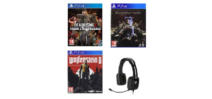 Rakuten: Pack PS4 : Wolfenstein 2 + L'Ombre de la Guerre + Dead Rising 4 + Casque-Micro Gaming à 49,99€  