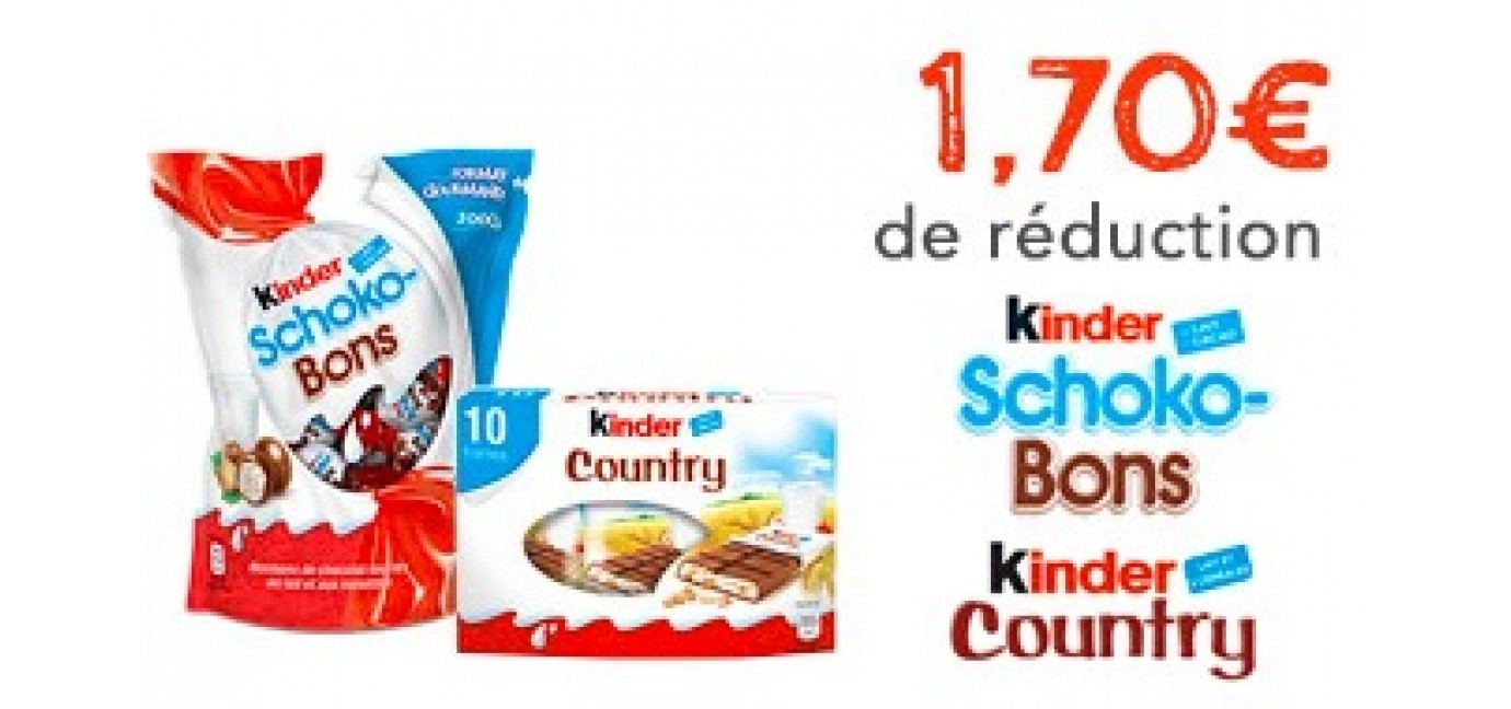 Nombreux bons de réductions à imprimer sur les produits Kinder Kinder