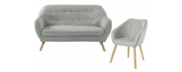 Cdiscount: Ensemble canapé droit fixe 2 places + fauteuil style scandine en gris ou rouge à 199€
