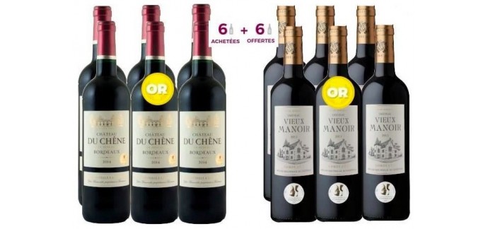 Cdiscount: 6 vins rouge Bordeaux Château du Chêne 2014 achetées = 6 Château Vieux Manoir 2011 offerts