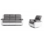 Cdiscount: Canapé de relaxation 3 places + fauteuil en simili blanc et tissu gris à 599,99€