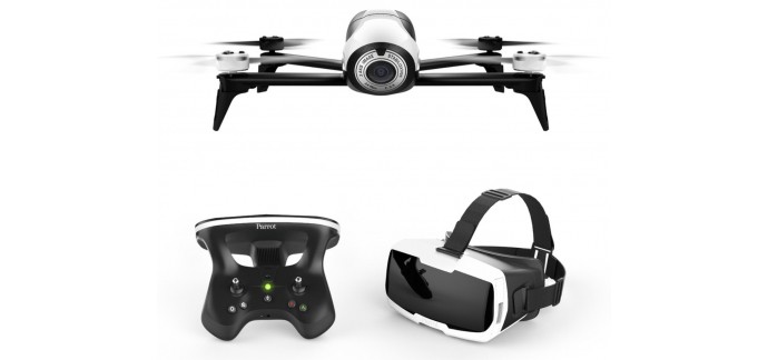 Mistergooddeal: Drone Parrot Bebop 2 Blanc + Skycontroller 2 + Cockpit Glasses à 319,99€