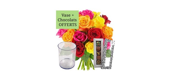 Florajet: 15 roses + vase & chocolats offerts pour 22€ au lieu de 32€