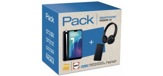 Fnac: Smartphone Honor 10 Double SIM 64 Go + Casque Bluetooth + Etui à 319,99€ (dont 50€ via ODR)