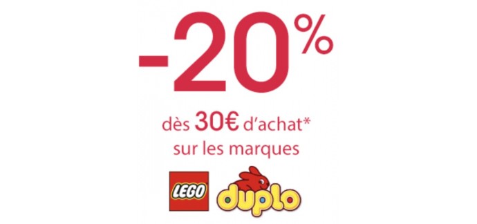 Oxybul éveil et jeux: 20% de remise dès 30€ d'achat sur les marques LEGO et Duplo