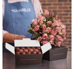 Aquarelle: Un ballotin de 300 g de rochers pralinés offert avec le bouquet roses Lovely Jewel