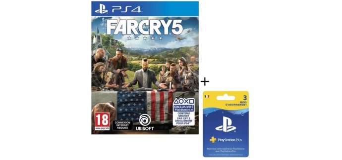 Cdiscount: Jeu PS4 Far Cry 5 + Abonnement Playstation Plus 3 Mois à 39,99€ 