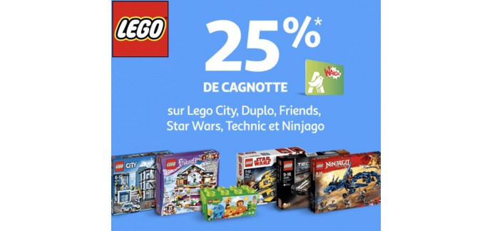 Auchan:  25% de cagnotte Waaoh sur les Lego City, Friends, Star Wars, Technic, Ninjago et Duplo