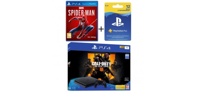 Cdiscount: Pack PS4 1To Noire + Call of Duty Black Ops 4 + Marvel's Spider-Man + PlayStation Plus 1an à 329,99€