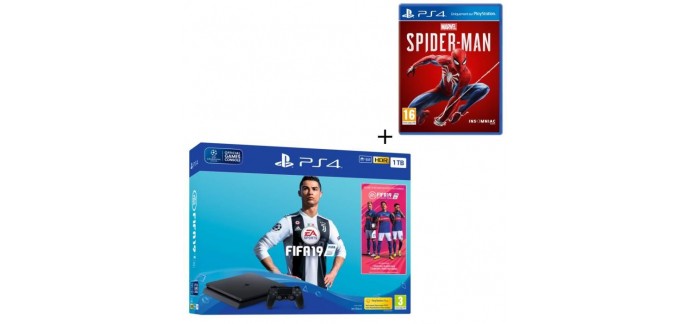 Cdiscount: Pack PS4 1 To Noire + 2 Jeux : FIFA 19 + Marvel's Spider-Man à 299,99€ 