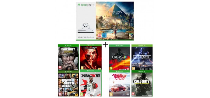 Auchan: Pack Xbox One S 500Go Assassin's Creed Origins + 8 jeux à 269€