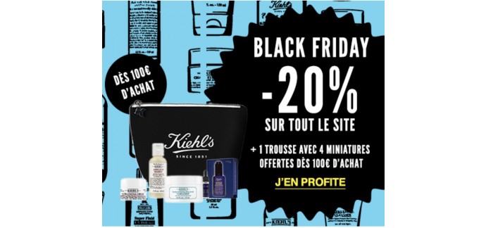 Kiehl's: 1 trousse avec 4 miniatures et -20% sur tout le site dès 100€ d'achat pour Black Friday
