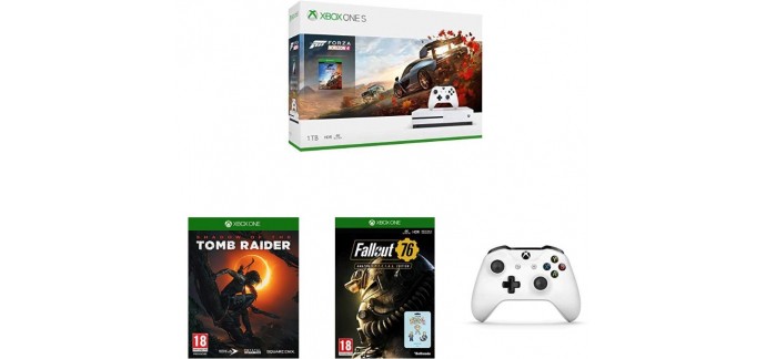 Amazon: Xbox One S 1 To + 2e manette + 7 jeux (dont Forza Horizon 4, Tomb Raider, Halo 5...) à 249,99€