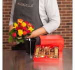 Aquarelle: 320 g de chocolats + 15 roses + vase en verre à 34 € au lieu de 41 €