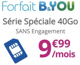 Bouygues Telecom: Forfait Mobile Appels, SMS/MMS illimités + 40Go d'Internet (dont 4Go en Europe/DOM) à 9,99€/mois