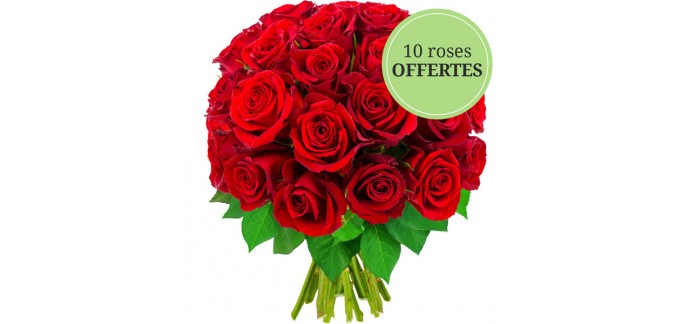 Interflora: 10 roses supplémentaires offertes pour l'achat d'un bouquet de 30, 40 ou 50 roses