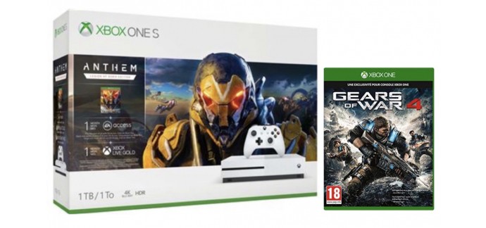 Fnac: Console Xbox One S 1To Blanc + Gears of War 4 et Anthem Legion of Dawn Edition à 199€