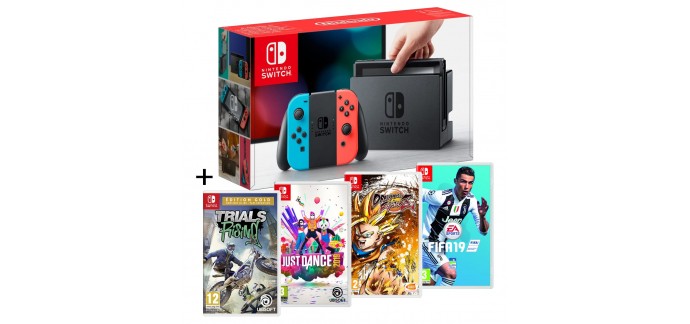 Auchan: Nintendo Switch + 4 jeux (Trials Rising, Just Dance 2019, Dragon Ball FighterZ, FIFA 19) à 359,99€ 