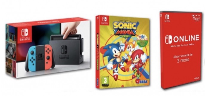Micromania: Nintendo Switch + 1 jeu (Sonic ou Sega Megadrive Classics) + 90 jours d'abonnement online à 329,99€