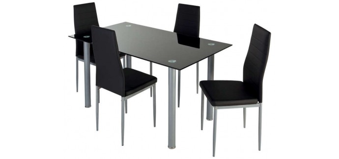 Conforama: Ensemble table noire Featuring + 4 chaises à 139,61€ au lieu de 198,45€