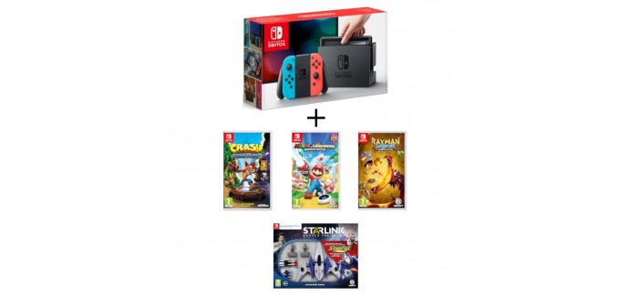 Auchan: Nintendo Switch + 4 jeux (Crash Bandicoot, Starlink, Mario Lapins Création et Rayman) à 359,99€