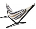 Rakuten: Hamac avec support métal et toile rayée noire, blanche et chocolat à 54,99€
