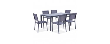 Cdiscount: Ensemble repas de jardin - table 160 cm plateau verre + 6 chaises aluminium gris à 249,99€
