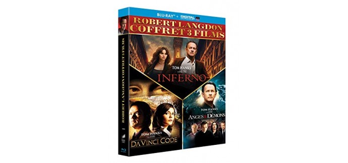 Amazon: Coffret Blu-Ray Robert Langdon (Da Vinci Code + Anges & Démons + Inferno) à 10€