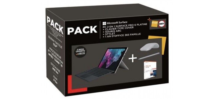 Fnac: Microsoft Surface Pro 6 12.3", i5, RAM 8Go, SSD 256Go + Clavier, Souris, Stylet & Office à 1274,10€