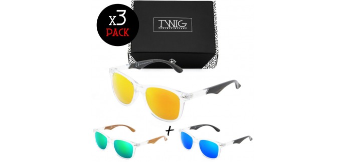 eBay: Trois lunettes de soleil TWIG Pack ROBESPIERRE homme/femme transparent à 24.99€ au lieu de 99€