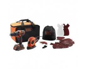 Cdiscount: BLACK&DECKER Kit Perceuse Lithium 18V - Ponceuse Mouse - Accessoires et sac à 99.99€
