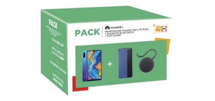 Fnac: Pack Smartphone Huawei P30 Lite Double SIM 128 Go Bleu + Enceinte Bluetooth + Etui folio à 329€