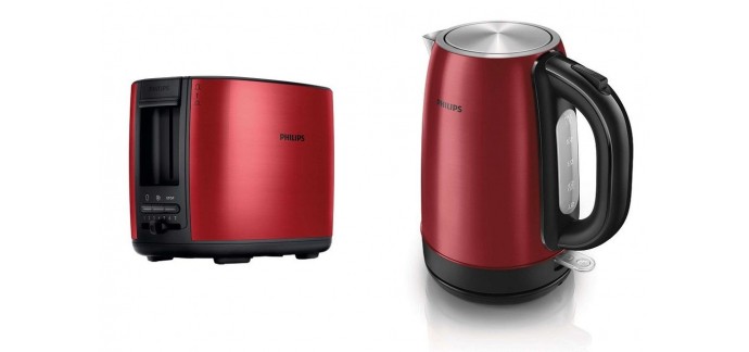 eBay: PHILIPS Set Petit déjeuner Bouilloire 1,7L et Grille-pain 2 fentes métal rouge à 49.90€