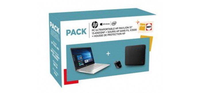 Fnac: Pack HP PC Ultra-Portable Pavilion 13-an0002nf 13.3" + Souris sans fil X3500 à 620.55€