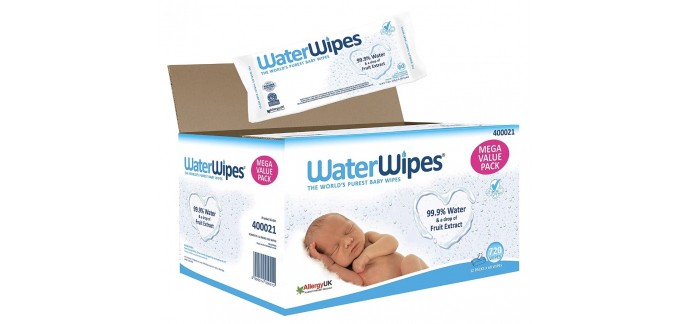 Amazon: 12 paquets de 60 lingettes bébé pour peaux sensibles WaterWipes à 34,96€