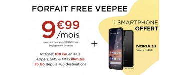 Veepee: Forfait mobile Appels/SMS/MMS illimités + 100Go d'Internet et 1 Smartphone Nokia offert à 9,99€/mois
