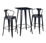 Cdiscount: Ensemble table et chaises hautes - RICHMOND - 2 à 4 personnes - métal noir - L 60 x l 60 cm à 99.99€