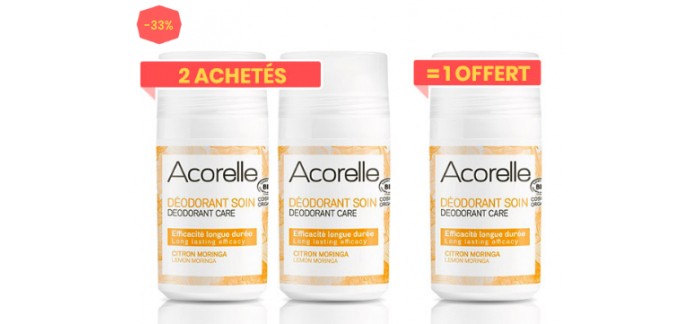 Greenweez: ACORELLE (made in France) : 2 déodorants achetés = 1 offert