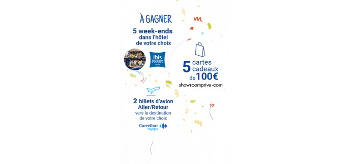 Carrefour: 2 vols pour une destination du choix, 5 cartes cadeaux Showroomprivé de 100€  