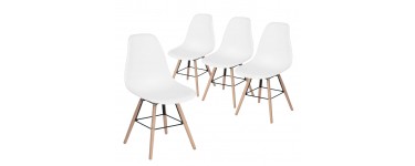Rakuten: Easy Meuble Lot de 4 chaises Scandinave plastique bois blanc à 88.20€ au lieu de 98€
