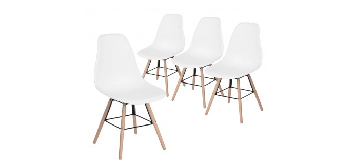Rakuten: Easy Meuble Lot de 4 chaises Scandinave plastique bois blanc à 88.20€ au lieu de 98€